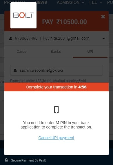 Fee Payment through UPI – Google Pay app
